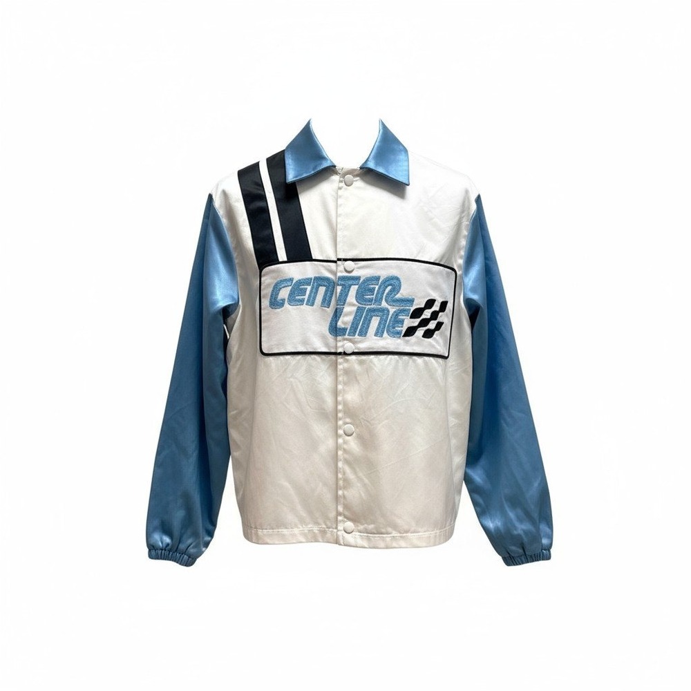 Vintage Center Line Racing Satin Jacket Blue White 70s 60s Moto Race Mens Medium